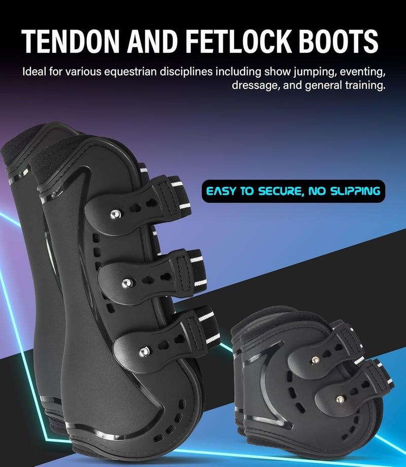 HackFond Horse Tendon Boots, Fetlock Boots & Open Front Boots for Jumping, Set of 4, Horse Protection Leg Guard - Image 2
